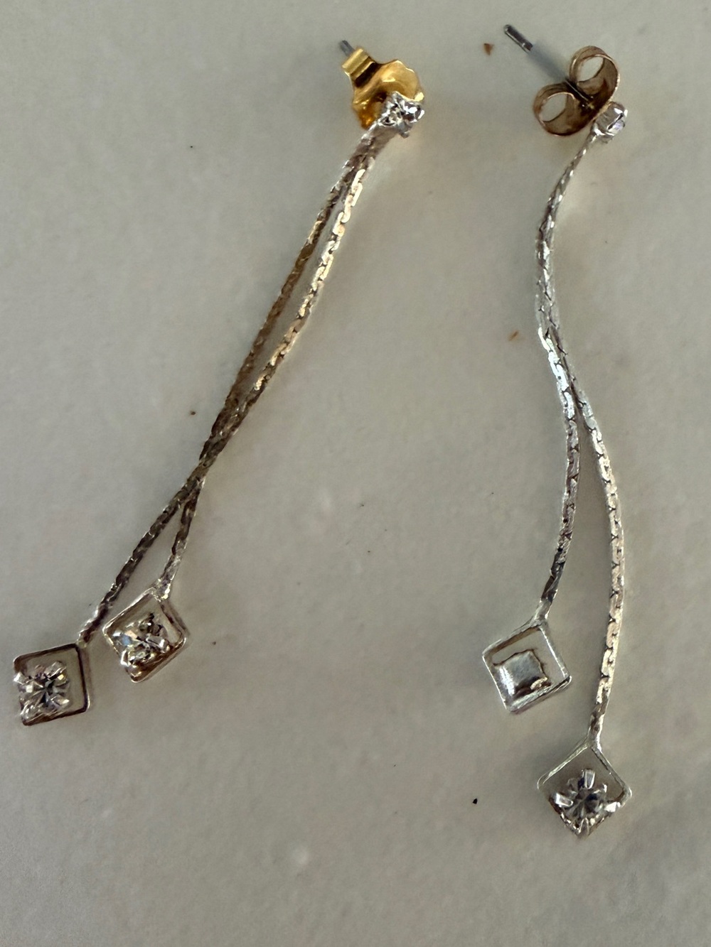 Gold Drop Chain Threader style dainty Earrings with Crystal Sterling silver